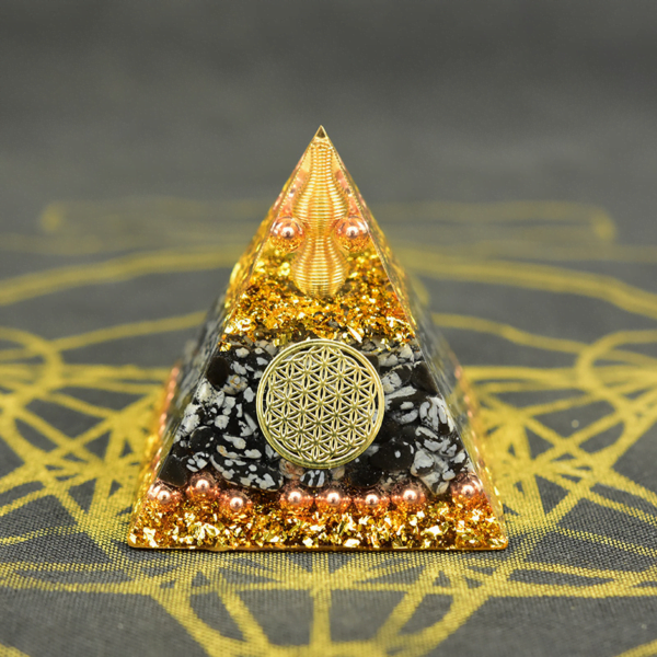 Pyramid Orgonite Flower of Life Obsidian - Imagem 2