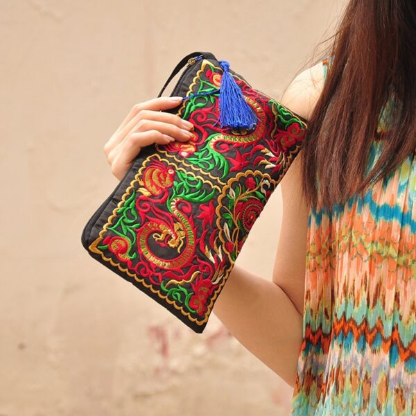 Boho Chic Embroidered Clutch Wallet