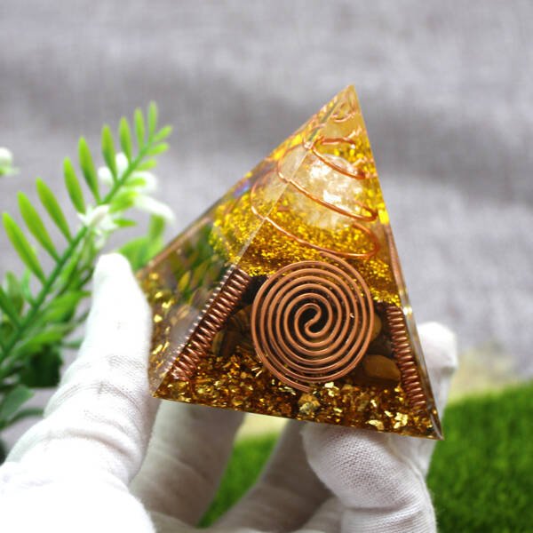 Pyramid Orgonite Tiger's Eye Radionic