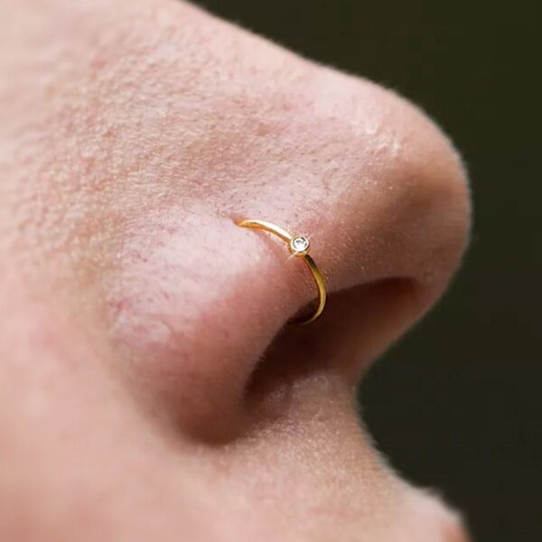 Celestial Harmony Thin 18K Gold Diamond Nose Ring