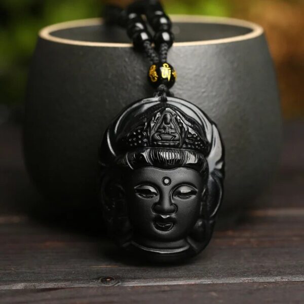Black Obsidian Buddha Kuan Yin Necklace - Imagem 3