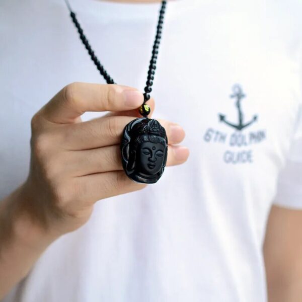 Black Obsidian Buddha Kuan Yin Necklace - Imagem 5